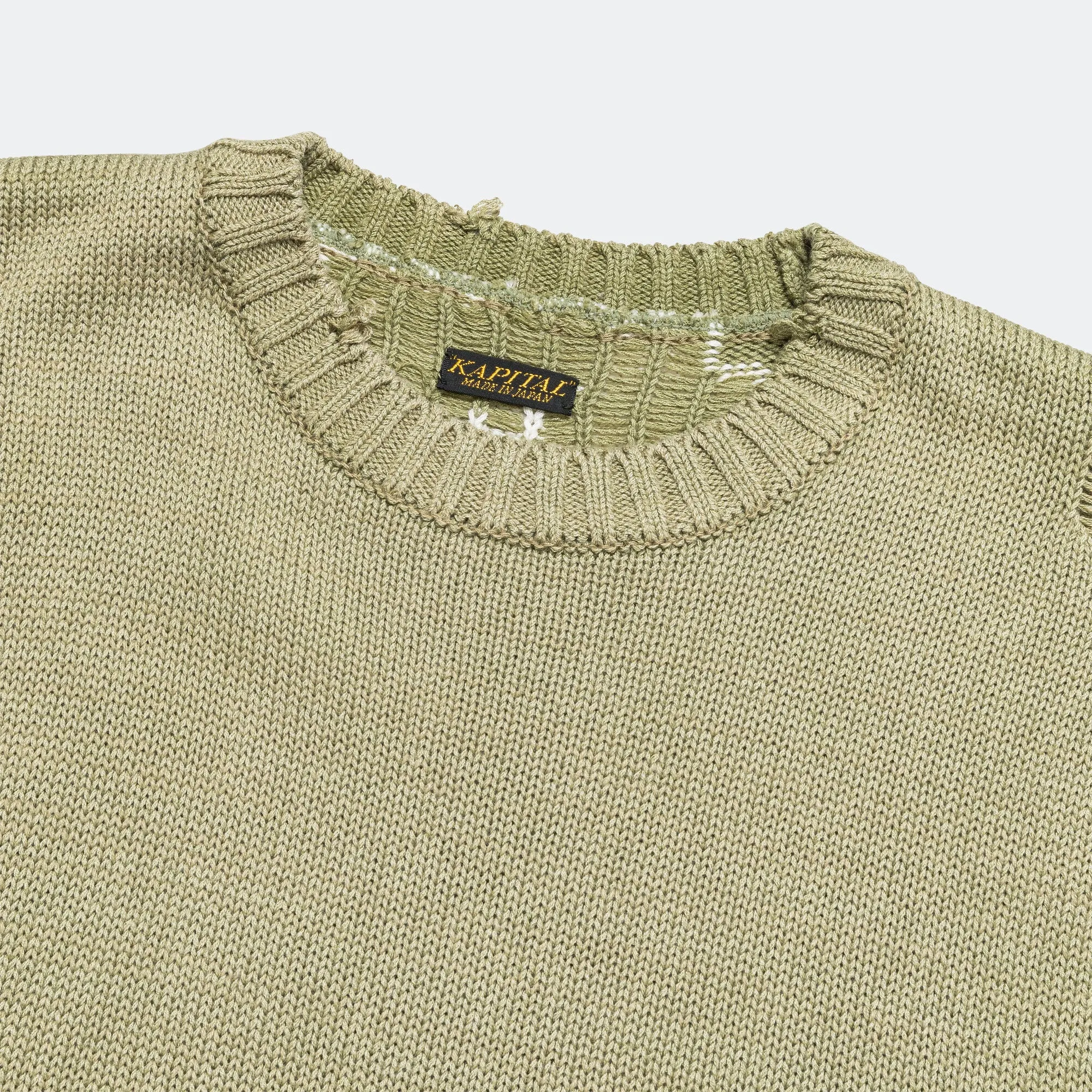 Kapital Clothing 5G Baumwoll-Strickweste - Knochenfarbe Khaki