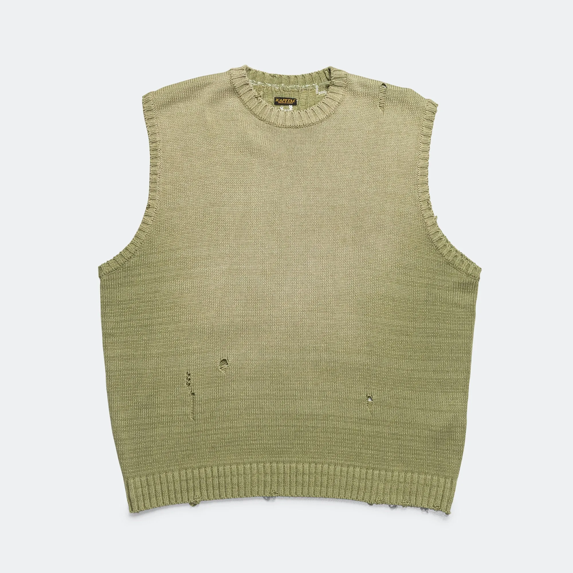 Kapital Clothing 5G Baumwoll-Strickweste - Knochenfarbe Khaki