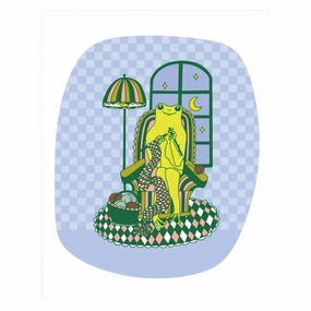 Knitting Frog Print framed wall decor