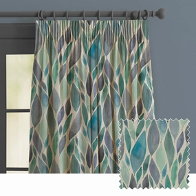 Koyo Printed Made to Measure Curtains Aqua patterned fashion rug  