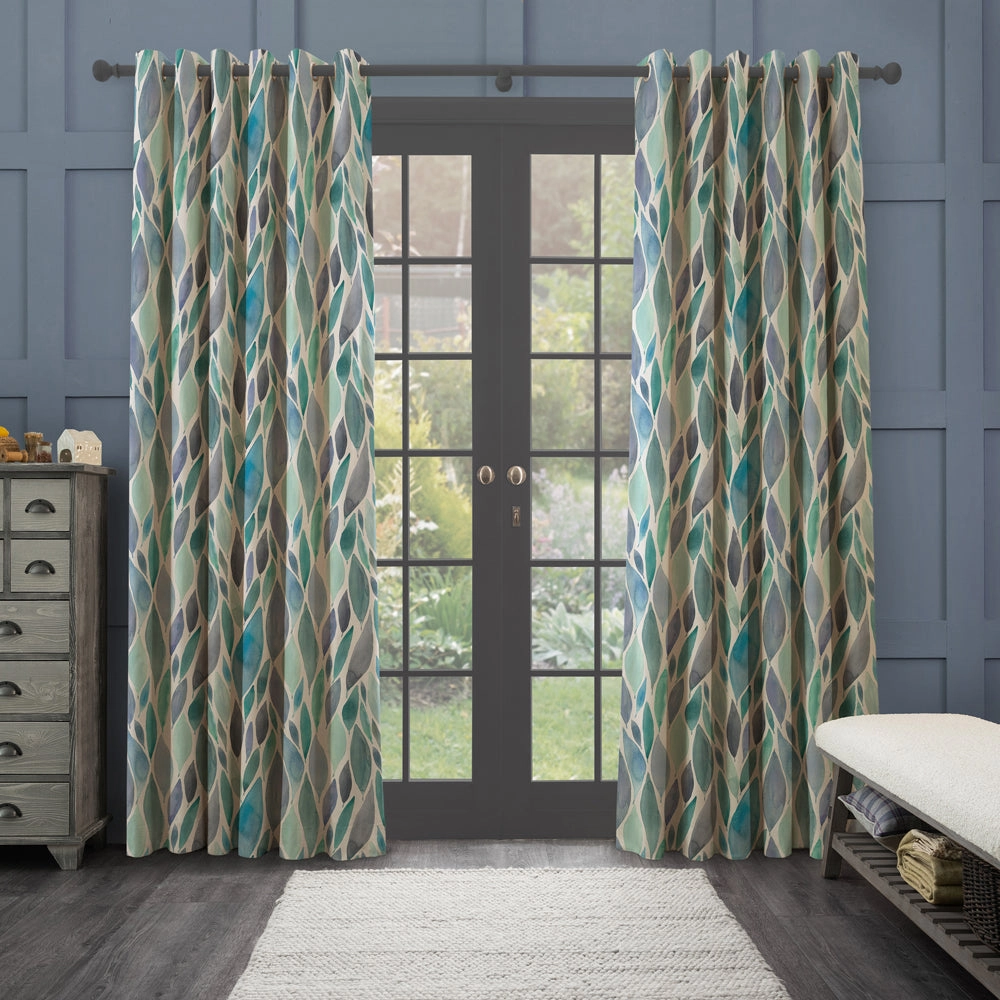 Koyo Printed Made to Measure Curtains Aqua