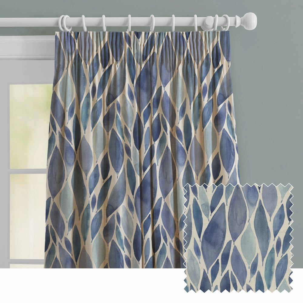 Koyo Printed Made to Measure Curtains Cobalt patterned fashion rug  
