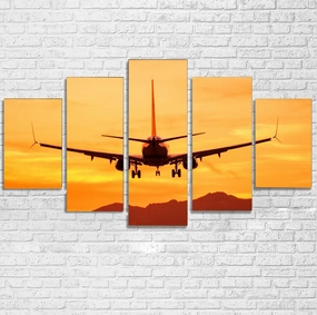 Landing Aircraft During Sunset Printed Multiple Canvas Poster canvas mural art