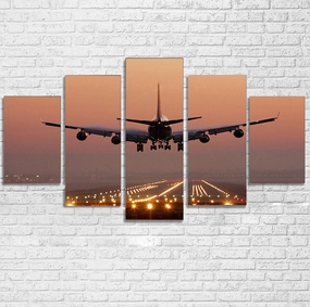 Landing Boeing 747 During Sunset Printed Multiple Canvas Poster canvas mural art