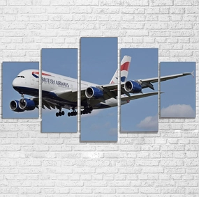 Landing British Airways A380 Printed Multiple Canvas Poster canvas mural art