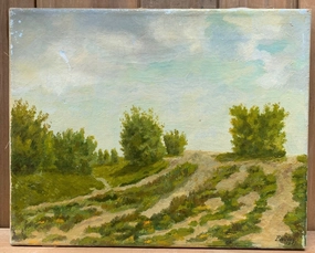 LANDSCAPE OIL PAINTING - AS FOUND SIGNED P.D.E JONG 1957 classic mural painting