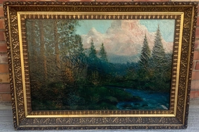 LANDSCAPE OIL PAINTING WITH TREES AND LAKE BY JOHN HENDERSON classic mural painting