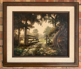 LANDSCAPE RECREATION OIL ON CANVAS PAINTING BY MARIE MCBRIDE (AFTER WINDBERG) classic mural painting