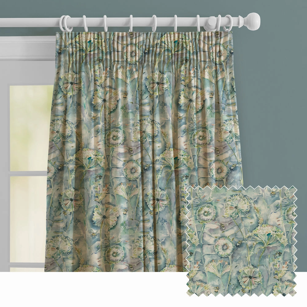 Langdale Printed Made to Measure Curtains Teal patterned fashion rug  