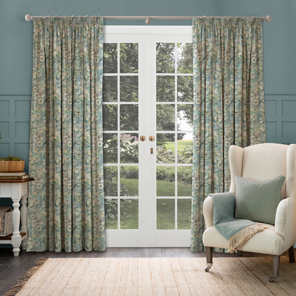 Langdale Printed Made to Measure Curtains Teal