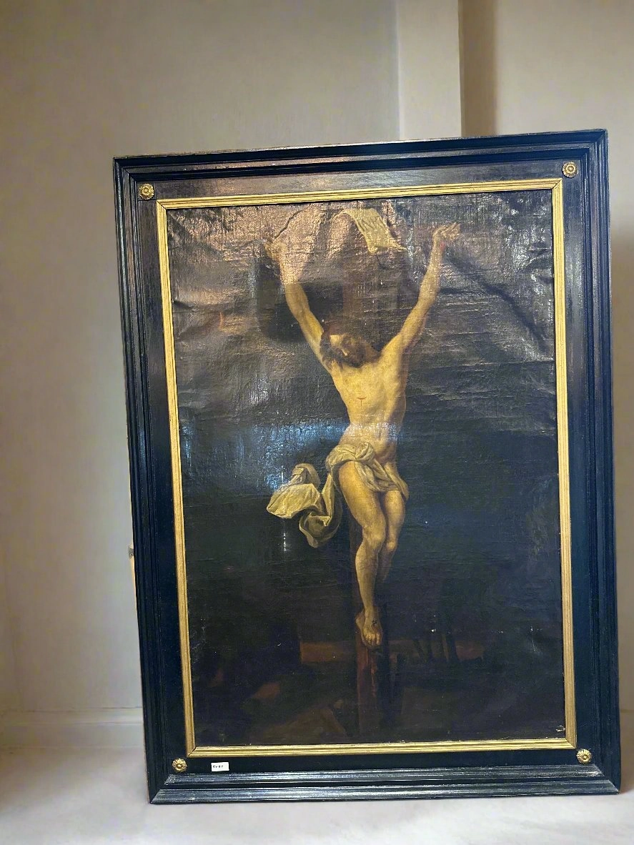 LARGE 18TH CENTURY CRUCIFIXION PAINTING classic mural painting