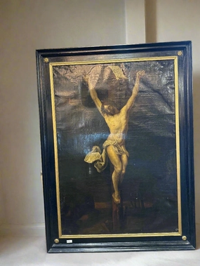 LARGE 18TH CENTURY CRUCIFIXION PAINTING classic mural painting