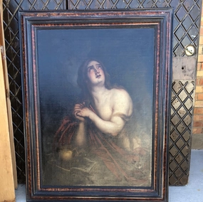 LARGE 18TH CENTURY MARY MAGDALENE OIL PAINTING ON CANVAS IN 20TH C, FRAME classic mural painting