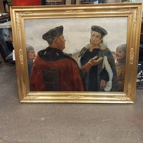 LARGE 19TH CENTURY OIL PAINTING OF 14TH CENTURY ROYALTY classic mural painting
