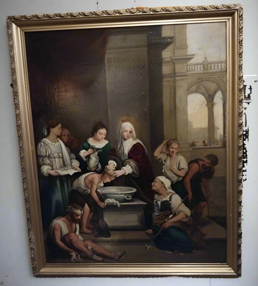 LARGE 19TH CENTURY OIL PAINTING OF ST. ISABEL OF HUNGARY CURING THE SICK