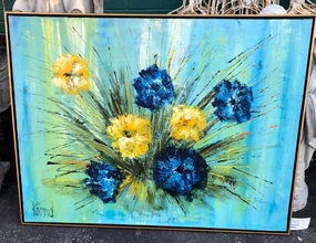 LARGE 70'S ABSTRACT FLORAL OIL PAINTING classic mural painting