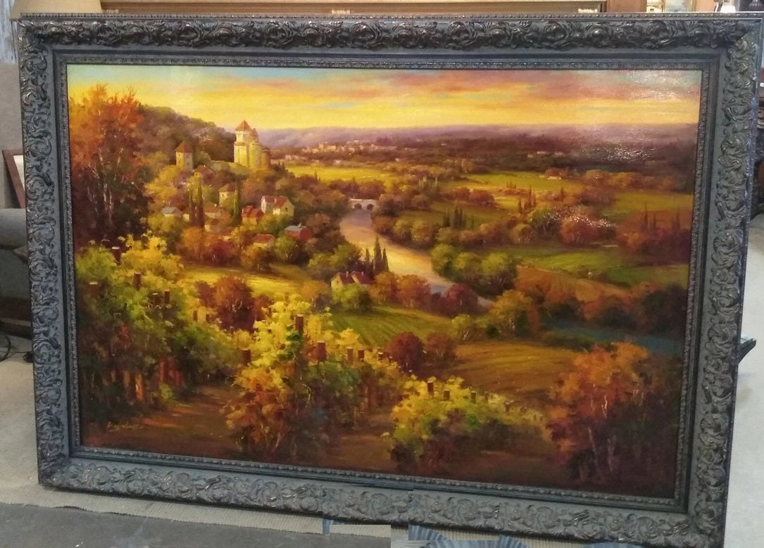 LARGE 7' x 5' FRAMED ITALIAN LANDSCAPE OIL PAINTING