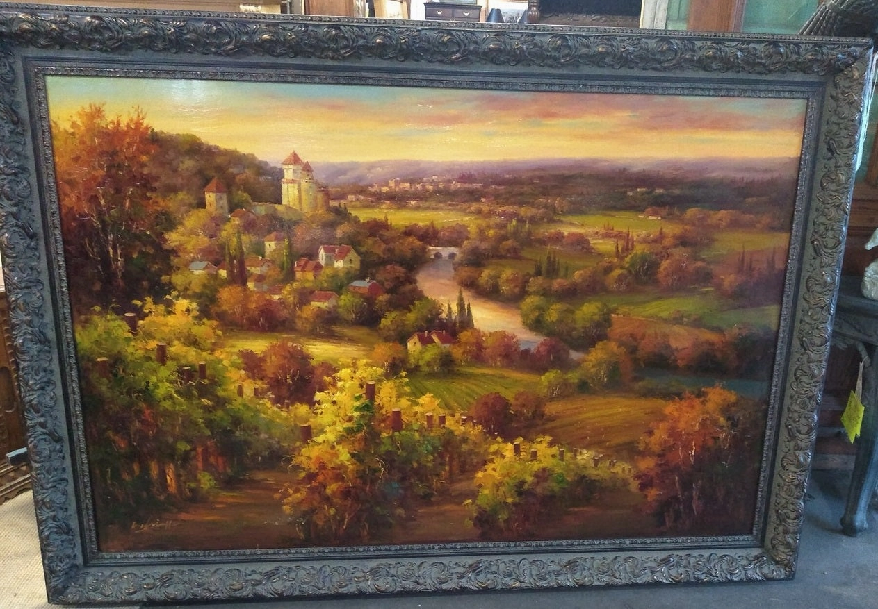 LARGE 7' x 5' FRAMED ITALIAN LANDSCAPE OIL PAINTING classic mural painting