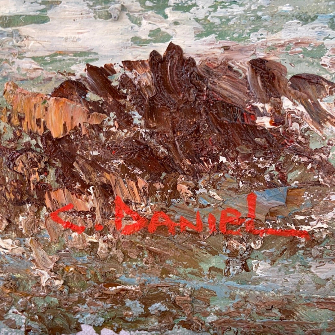 LARGE ABSTRACT SHIP OIL PAINTING IN FRAME