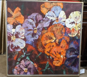 LARGE ACRYLIC PANSIES PAINTING ON CANVAS classic mural painting