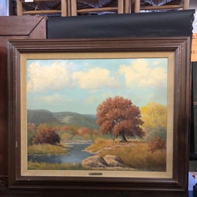 LARGE AUTUMN LANDSCAPE OIL PAINTING SIGNED R. KELLY classic mural painting