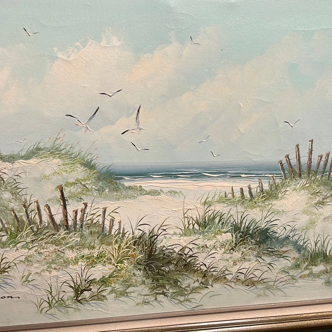 LARGE BEACH SCENE OIL PAINTING ON CANVAS