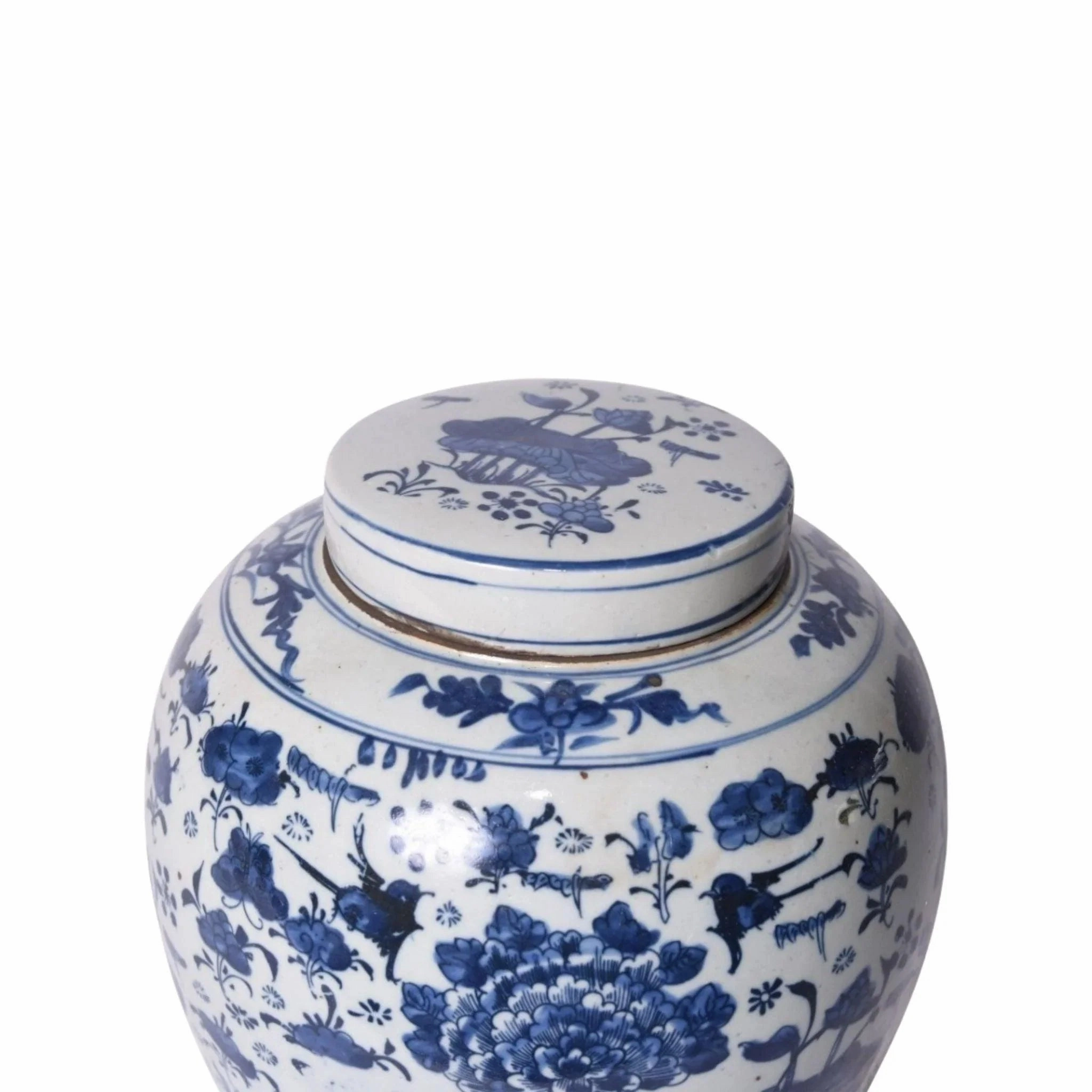 Large Blue & White Swallows & Flowers Ancestor Porcelain Jar