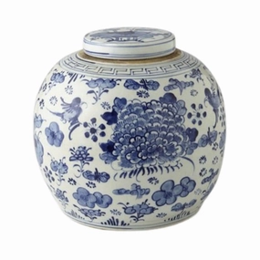 Large Blue & White Swallows & Flowers Ancestor Porcelain Jar home display ornament