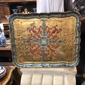LARGE BLUE AND GOLD FLORENTINE TRAY interior room decor