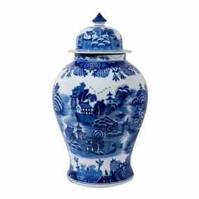 Large Blue and White Mountain Pagoda Porcelain Temple Jar home display ornament