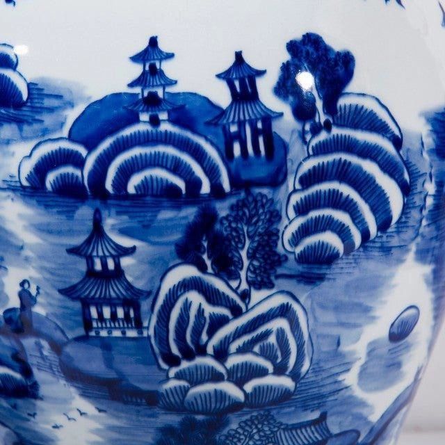 Large Blue and White Mountain Pagoda Porcelain Temple Jar