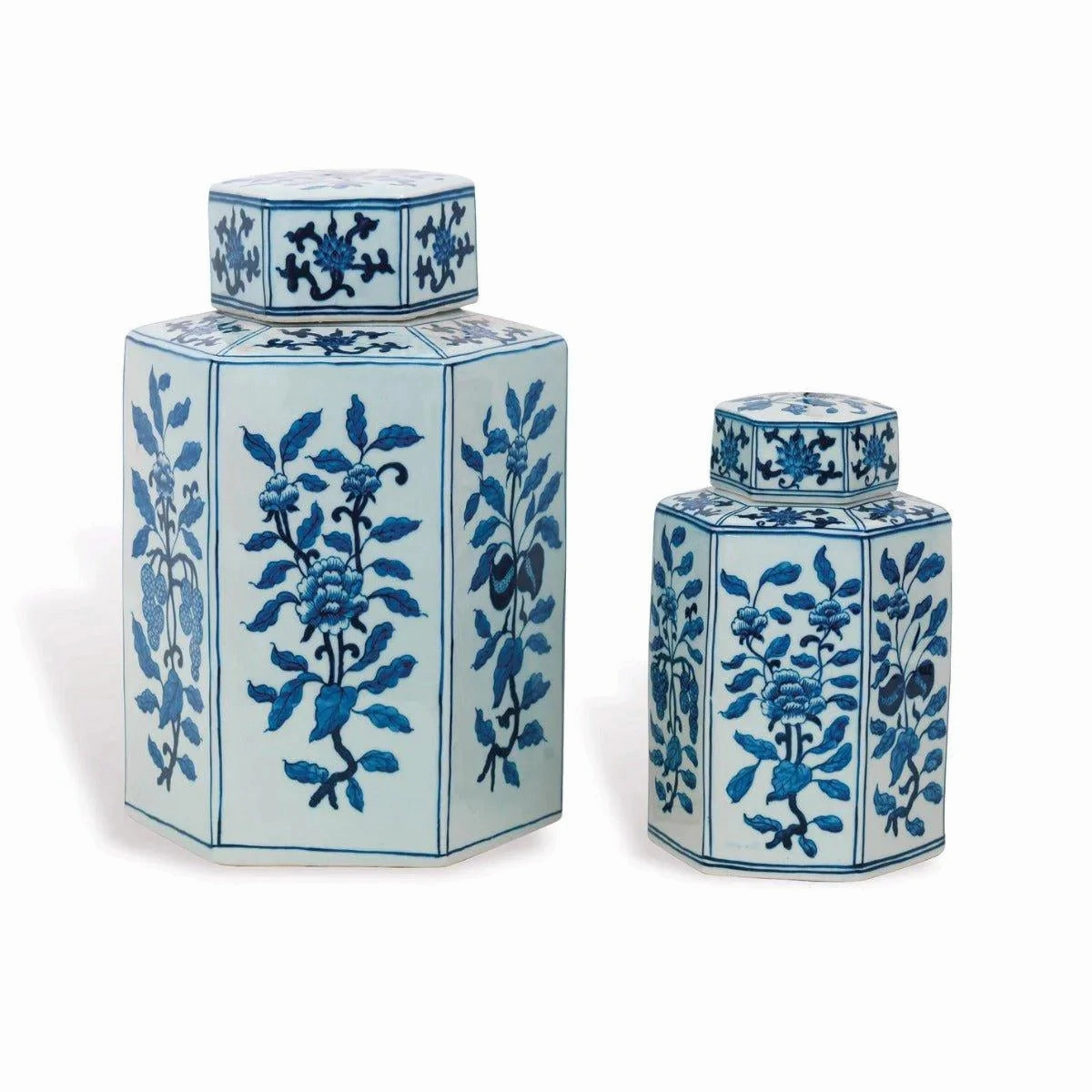 Large Blue and White Porcelain Floral Tea Jar
