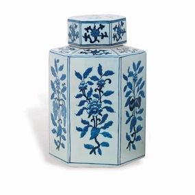 Large Blue and White Porcelain Floral Tea Jar home display ornament