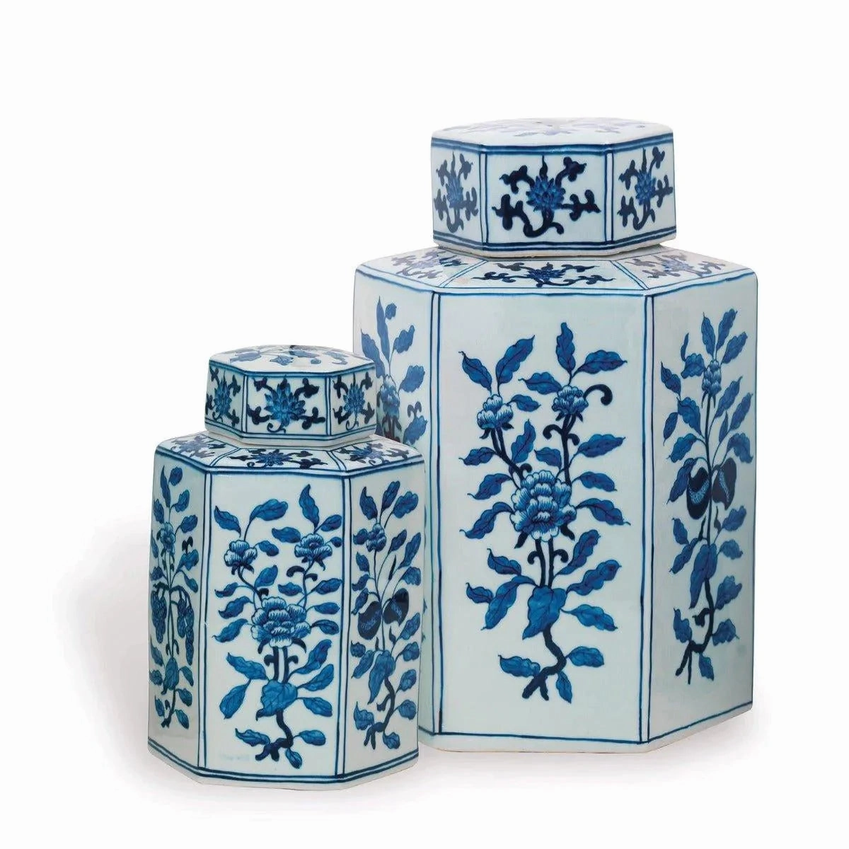 Large Blue and White Porcelain Floral Tea Jar