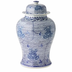 Large Blue and White Porcelain Temple Jar with Flowers home display ornament