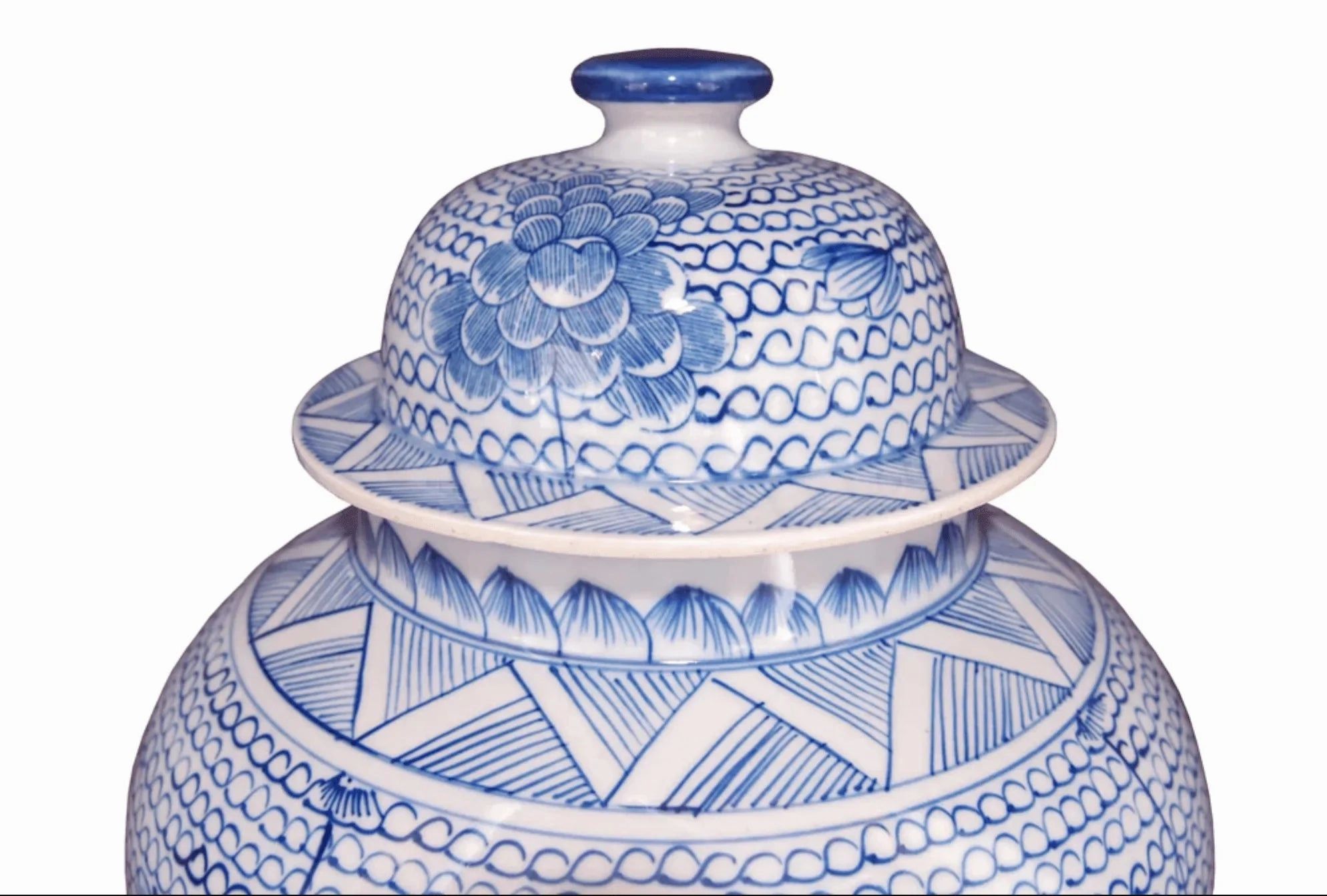 Large Blue and White Porcelain Temple Jar with Flowers