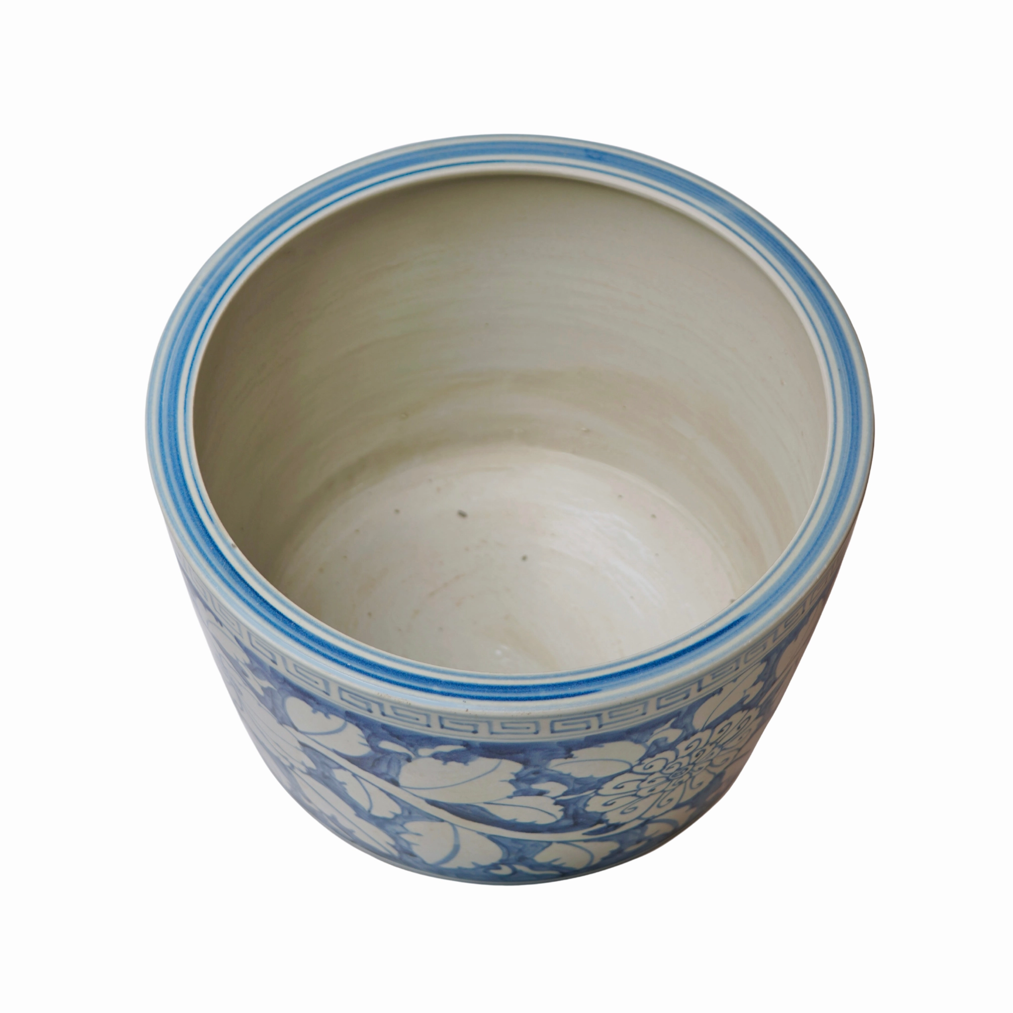 Large Blue and White Rustic Peony Porcelain Planter