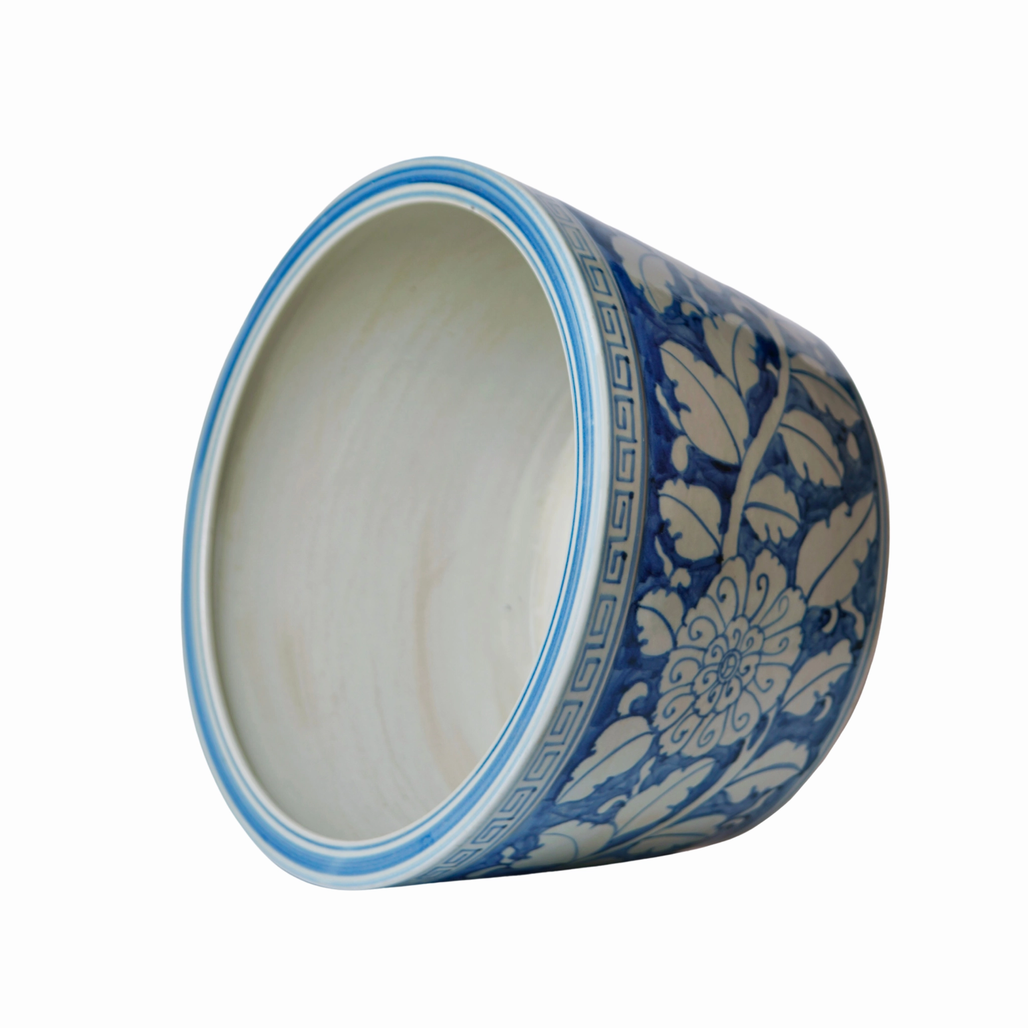Large Blue and White Rustic Peony Porcelain Planter