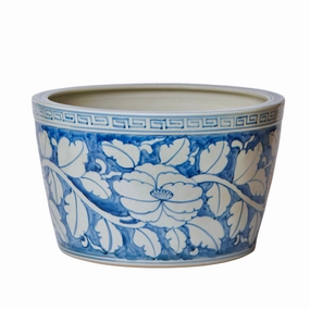 Large Blue and White Rustic Peony Porcelain Planter home display ornament
