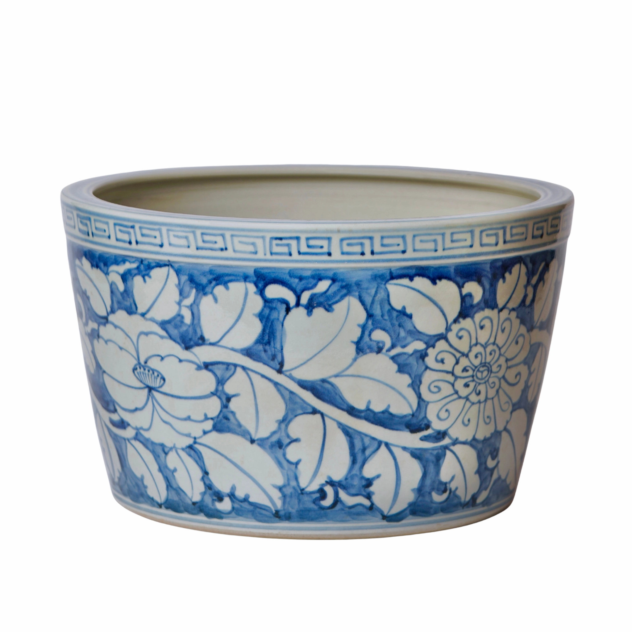 Large Blue and White Rustic Peony Porcelain Planter