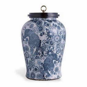 Large Blue Siberian Tiger Porcelain Jar With Lid home display ornament