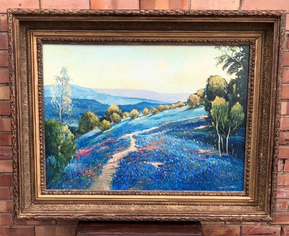 LARGE BLUEBONNETS ON A HILL OIL PAINTING ON BOARD BY HARDY MARTIN classic mural painting