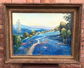 LARGE BLUEBONNETS ON A HILL OIL PAINTING ON BOARD BY HARDY MARTIN classic mural painting
