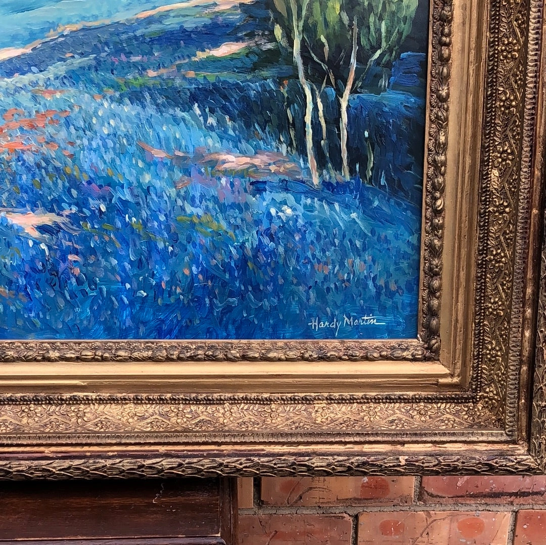 LARGE BLUEBONNETS ON A HILL OIL PAINTING ON BOARD BY HARDY MARTIN