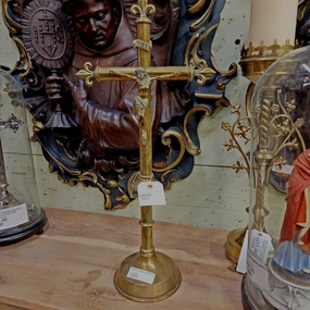 LARGE BRASS STANDING CRUCIFIX interior room decor