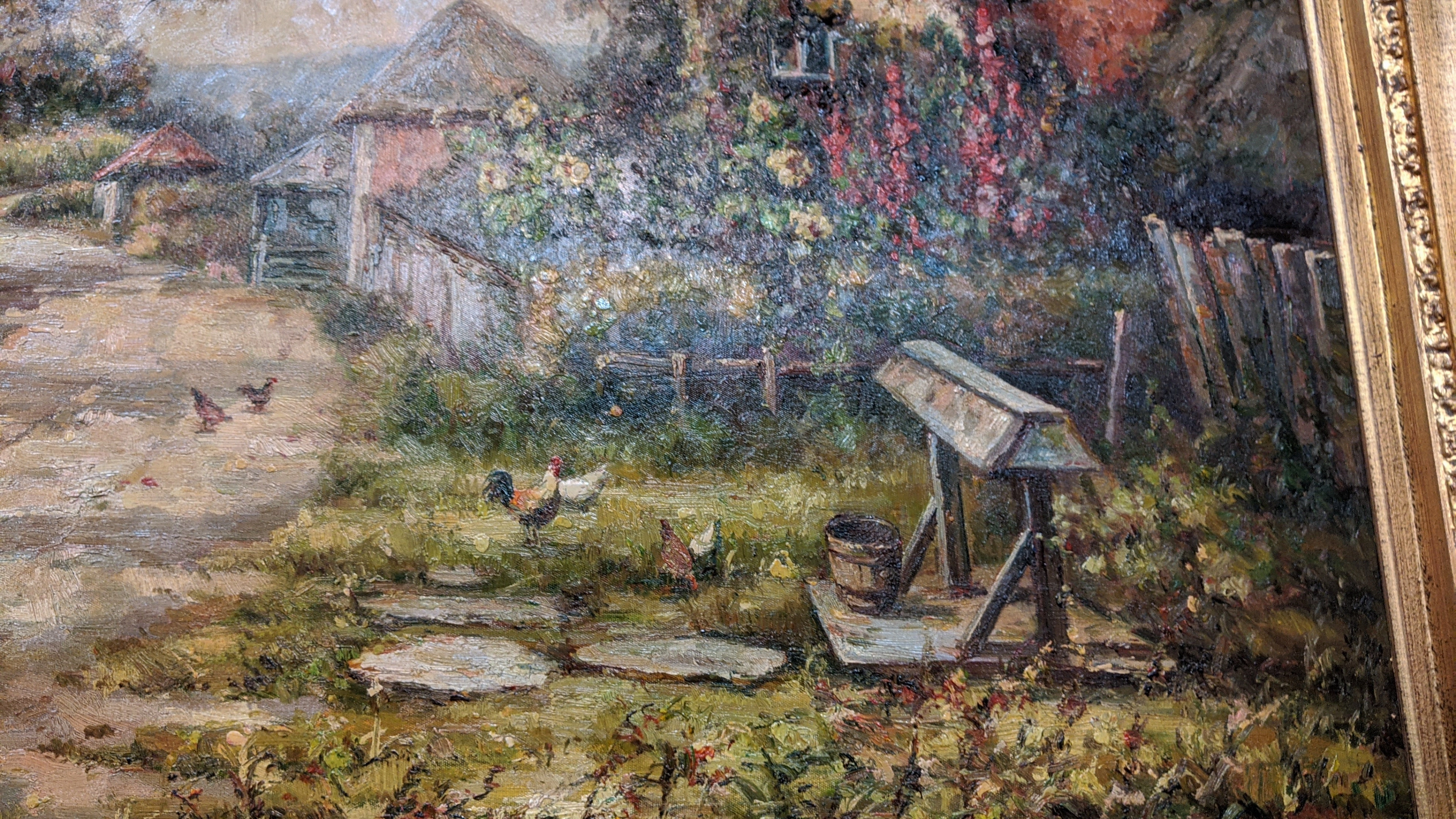 LARGE BUCOLIC FRAMED OIL PAINTING