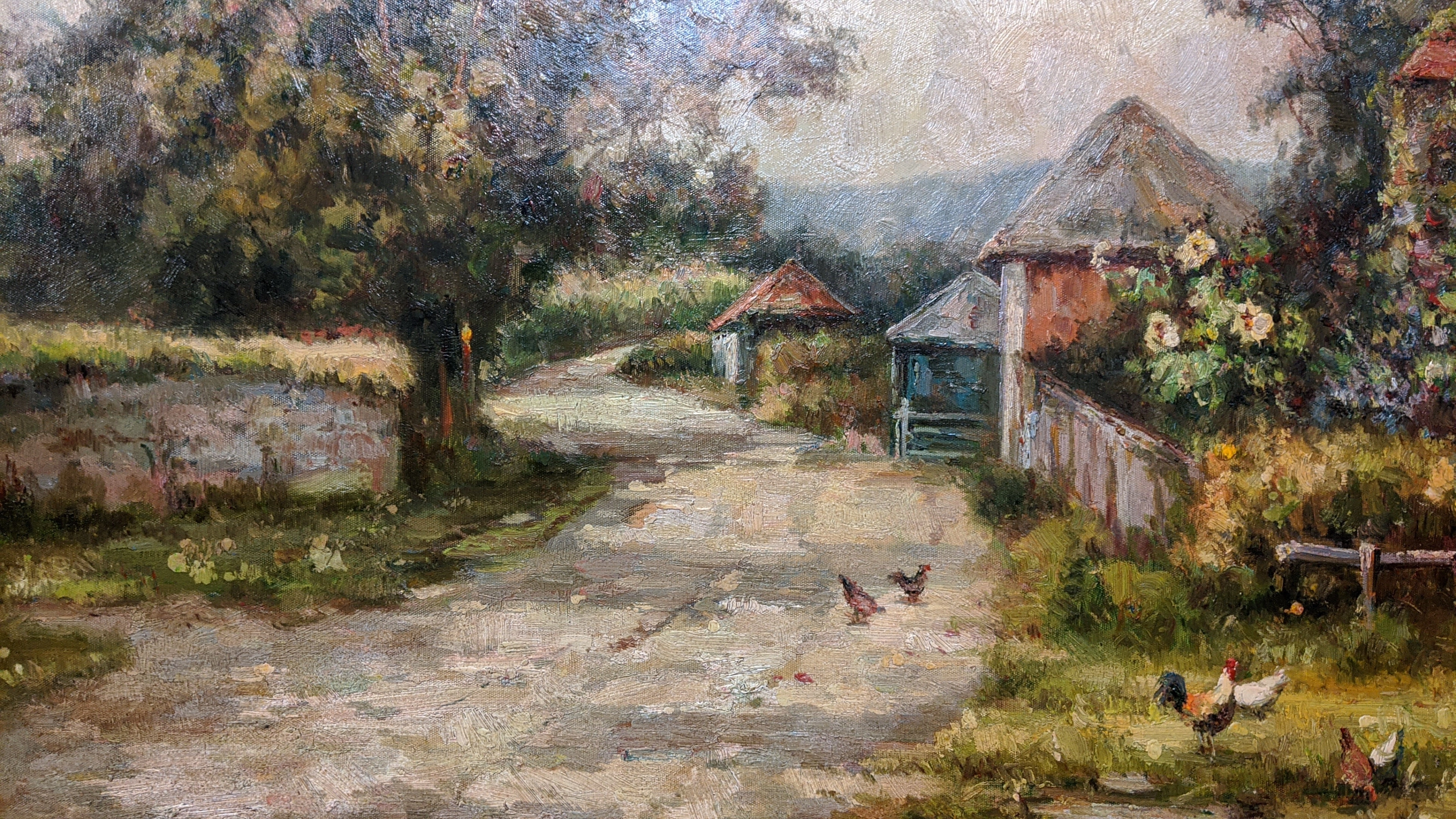 LARGE BUCOLIC FRAMED OIL PAINTING