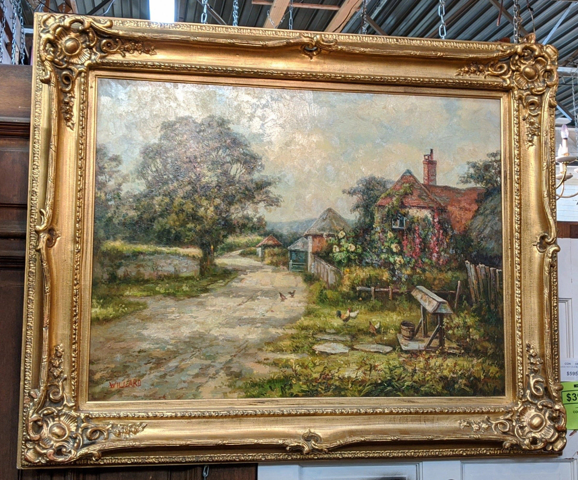 LARGE BUCOLIC FRAMED OIL PAINTING