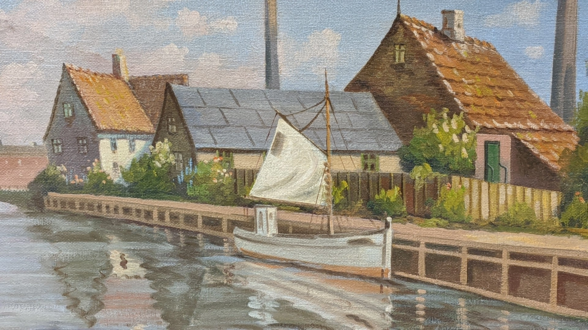 LARGE CANAL SCENE OIL PAINTING BY CLEMSON