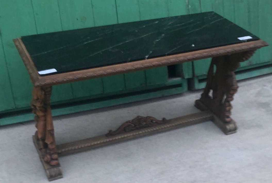 LARGE CARVED ANGEL TABLE WITH BLACK MARBLE TOP interior room decor